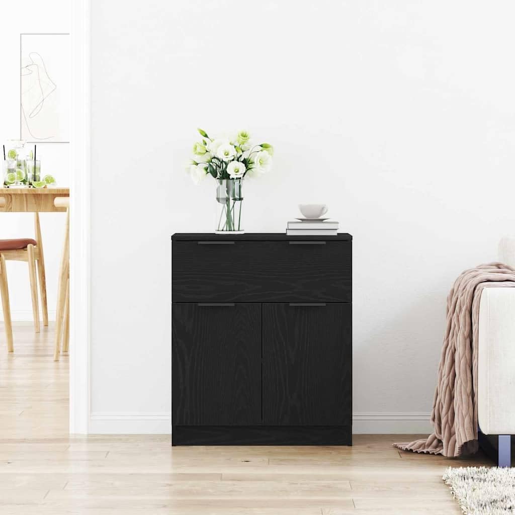 Credenza nera effetto rovere, 60 x 30 x 70 cm, comò