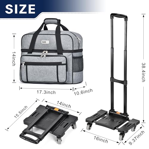 CAB55 2 Ball Bowling Bag with 4 Wheels, Double Bowling Ball Bag with Separate Shoe Compartment, (Up To US Men Size 16), and Multiple Multifunctional Accessory Pockets (Gray)