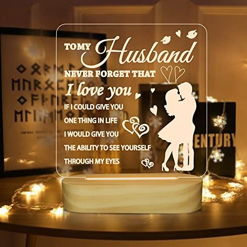 to My Husband Gift for Him, I Love You 3D Illusion Lamp LED Night Light for Man Birthday Valentine's Day Father's Day Present,Soft Warm White Color