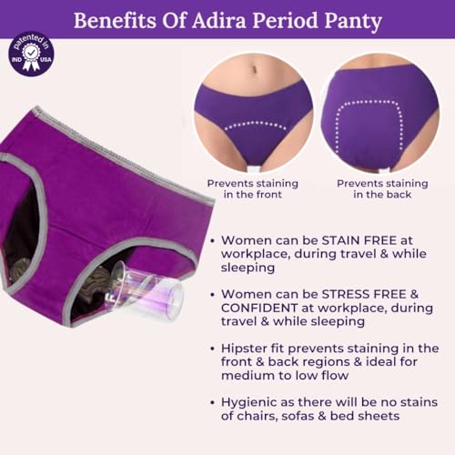 Image of ADIRA | Period Panty for Women | Hipster Fit Leakproof Panty for Periods | for School, Travel & Work | Low to Medium Flow | Use with Pad | Leakproof & Breathable | Pack of 1