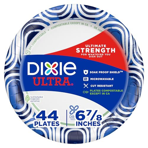 Image of Dixie Ultra, Small Paper Plates, 6 7 /8 inch Inch, 44 Count, 3X Stronger*, Heavy Duty, Microwave-Safe, Soak-Proof, Cut Resistant, Disposable Plates For Heavy, Messy Meals