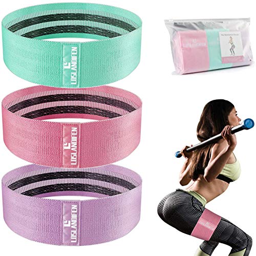 LOSLANDIFEN Resistance Bands for Legs and Butt, 3 Levels Resistance Fabric Workout Bands Women Sports Fitness Bands Non Slip Elastic Booty Bands Hip Bands Wide Workout Bands Resistance Loops Band
