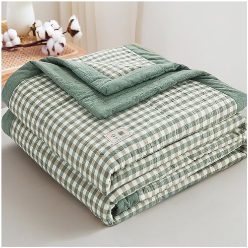 Edredón de algodón ligero y transpirable – Nuevo edredón acolchado moderno para primavera/verano, colcha con estampado a cuadros, colcha fina y acogedora