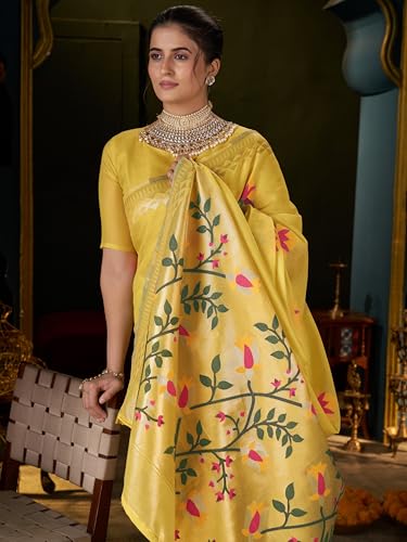 Image of MADHUHANSH Women's Cotton Linen Saree with Unstitched Blouse Piece and Floral Printed Pattern | Women Saree for Special Occasion | Stylish Modern Sarees
