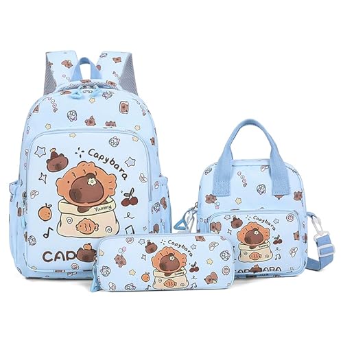 4pcs capybara sac à dos enfant fille garçons cartable enfant primaire cp ce1 ce2 cm1 cm2 sac ecole fille avec cartable trousses scolaire lunch box portefeuille