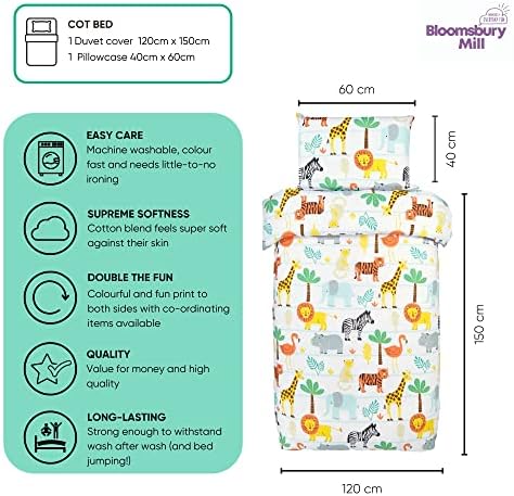 Bloomsbury Mill - Safari Adventure - Jungle Animals - Kids Bedding Set - Junior/Toddler/Cot Bed Duvet Cover and Pillowcase - Mother and Baby Awards Best Bedding 2021