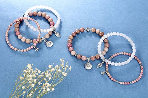 Jovivi 3Pcs Natural Rhodonite Crystal Beaded Chakra Bracelet Healing Energy Beads Stone Therapy Reiki Stackable Stretch Bracelets Set For Women #TOP3