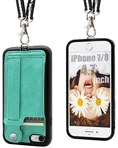 TOOVREN iPhone SE2 Case iPhone 7/8 Wallet Case Lanyard Neck Strap iPhone 7/8/SE
