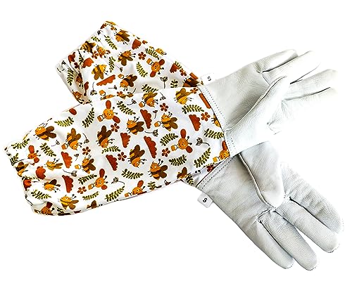 Kids Goatskin Leather Gloves for children Hand- Arm protection With Honey Bee Printed Long Sleeve (Medium)