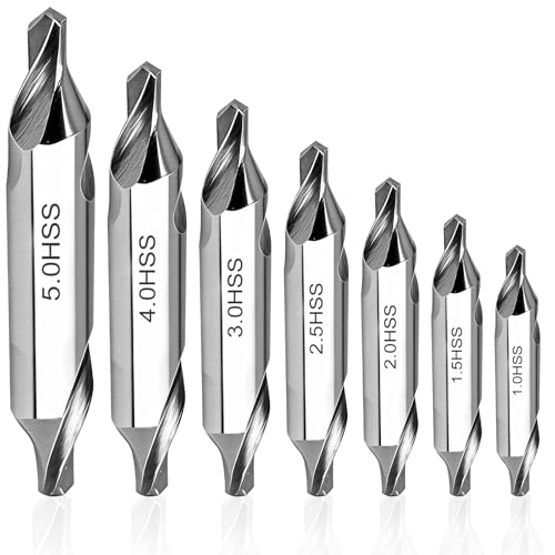 Bromirix 7 PCS Round M2 High Speed Steel Center Drill Bit Set Lathe Tools with 60-Degree Angle Countersink Drill Bits for Precise Hole Positioning on Metal Lathes. Size 1.0 1.5 2.0 2.5 3.0 4.0 5.0