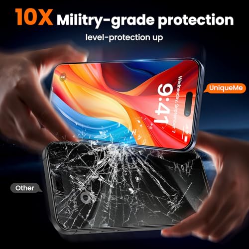 Image of UniqueMe for iPhone 15 Plus Screen Protector - [Military Grade Shatterproof & 9H+ Hardness] Screen Protector 15 Plus Tempered Glass Full Coverage Protection, Easy Installation, 2 Packs
