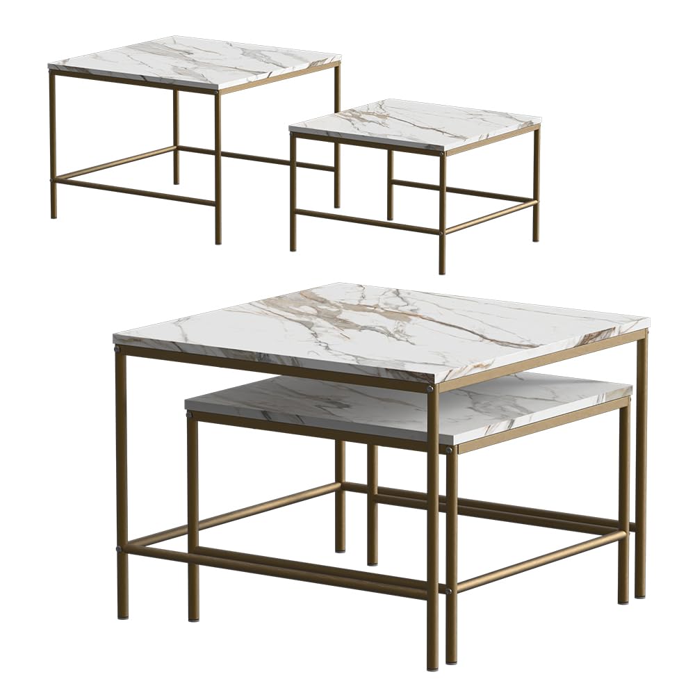 Vicco Tavolino da divano Ramio, Bianco/Oro, 60 x 60 cm 2 parti, per un utilizzo flessibile come superficie d’appoggio o tavolini laterali
