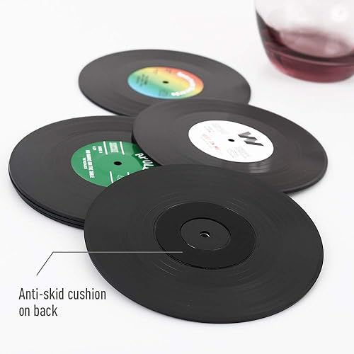 Miniatura 4 de homEdge Posavasos para discos de vinilo, 6 piezas de posavasos de vinilo de estilo retro