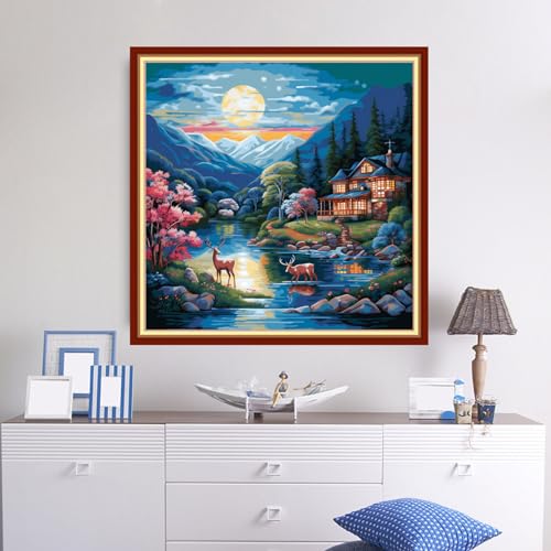 Image of Dooxvey Cross Stitch Kits for Adults Beginners,Full Range of Cross-Stitch Stamped Kits Needlepoint Kits for Beginners Embroidery Kits 11CT Cross Stitch Patterns-Night Elk 18x18 inch