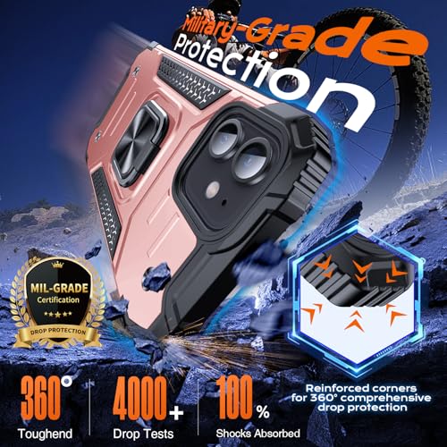 Image of Anqrp Heavy Duty Case for iPhone 12 Mini Case with Enhanced Ring Holder Grip Stand, Military Grade Shockproof Rugged Drop Protective Silicone Hard Slim iPhone 12 Mini Phone Case Cover,Pink Gold