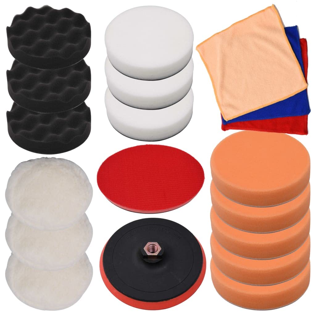 Set di 18 spugne per lucidatura da 150 mm, multicolore, per lucidatrice, lucidatrice, levigatrice, con panno per lucidatura e disco in , adatto per la cura dell'auto, la lavorazione del legno