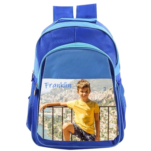 Genérico Mochila personalizada com nome foto - mochila escolar para meninas/crianças da escola primária e do ensino secundário, azul, L