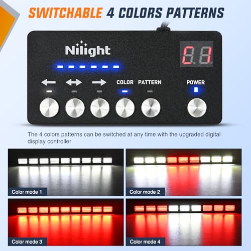Image of Nilight 162 LED Traffic Advisor Strobe Light Bar 2-in-1 Red White Emergency Warning Hazard Lights with Controller 4 Switchable Color 36 Flash Pattern for Trucks Cars Tow Plow Construction Vehicles | 2 in 1 Emergency Warning Hazard Lights 4 Switchable Color 36 Flash Pattern for Trucks Cars Tow Plow Construction Vehicles