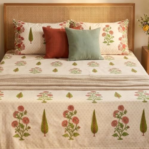 Image of Naksh Bedsheet for Double Bed King Size Floral Print 2 Pillow Covers | Bed Sheet Double Bed Soft Pink Floral Print | Delicate Pastel Design for King Size Bedrooms | Royal Sajawat Collection |