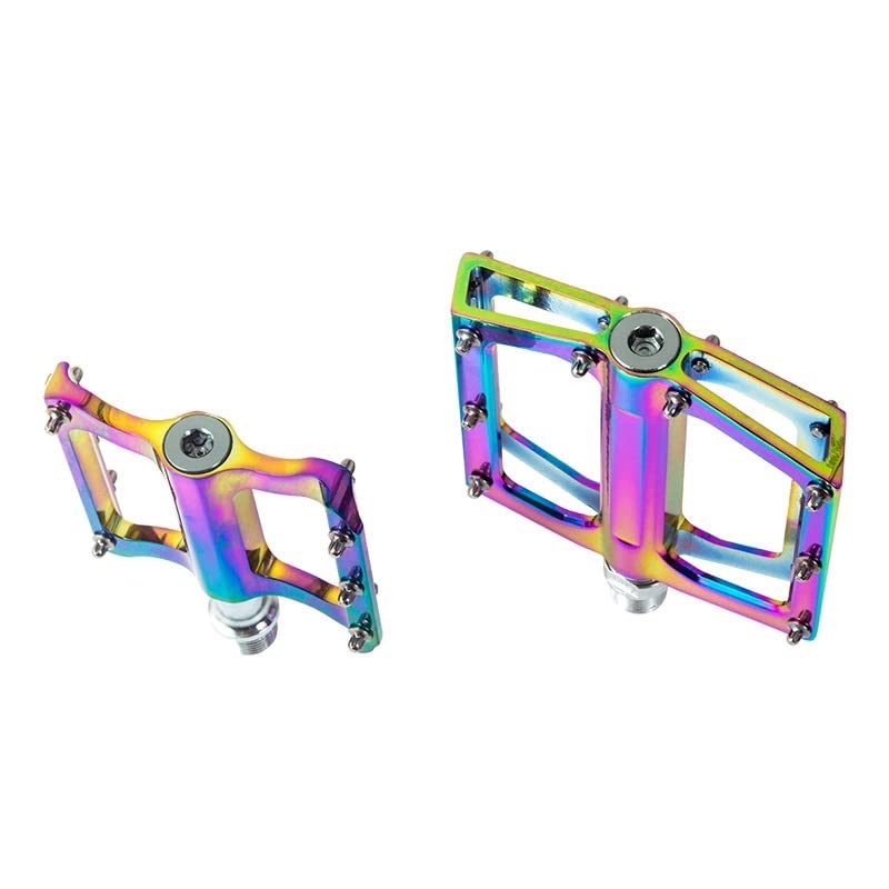 Pedale Fahrrad Fahrradpedal MTB Gute ultraleichte Legierungslager im Griff Flacher Pedal und Abfahrt Anti-Rutsch-Regenbogen-Plattform-Straßenbike-Pedale Fahrradpedale (Color : 1)