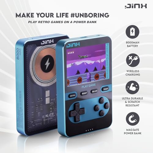 Image of JINX Alpha Pro Wireless Magnetic Powerbank with Retro Video Game|Classic Built-in Retro Games with Powerbank|8000mAh 15W Magsafe Compatible Power Bank Fast Charging for iPhone, Android (Pink)