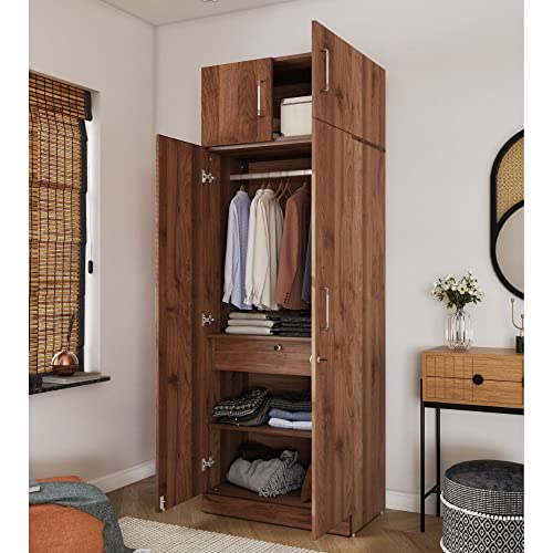 Image of Wakefit Wardrobe for Bedroom | 1 Yr Warranty | Cupboard for Bedroom, Almirah, Wooden Wardrobe, Multi-Shelves with Mirror, Drawer & Hanger, Density:680-750 kg /m, Free Installation (Gingham - CW)