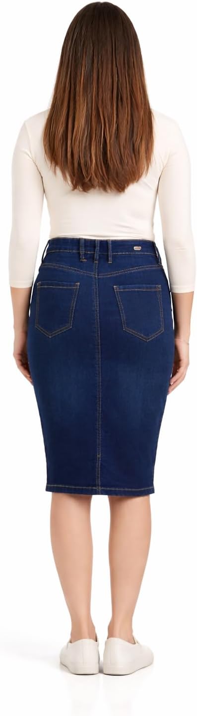 ESTEEZ Women's Slimming Denim Pencil Skirt with Tummy Control Panel – 'Miami' - Image 5