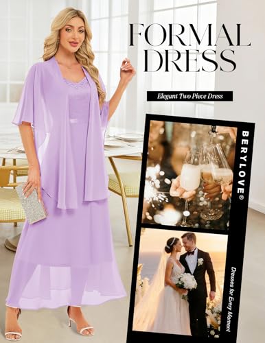 Image of BeryLove Summer Formal Wedding Guest Prom Dresses Sequin Cocktail Evening Lace Elegant Mother of The Bride Dress