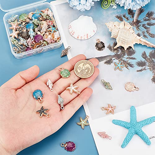 PH PandaHall 15 Styles Starfish Shell Charms 60pcs Sea Shell Pendants Metal Spiral Shells Charm Ocean Dangle Charm for Christmas Jewellery Making Beach Summer Earring Necklace Bracelet - Image 3