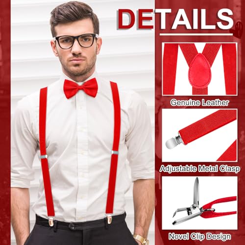 Image of Didaey 12 Pieces Men Suspender and Bow Tie Set Bulk Suspenders for Men Elastic Y Back Bowtie Set for Groom Groomsmen Weddings