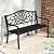 Tangkula 50 Inches Outdoor Garden Park Bench, Cast Iron Metal Front Porch Loveseat with Floral Design Backrest and Slatted Seat, Patio Bench with Armrests for Outside, Yard and Lawn, Black