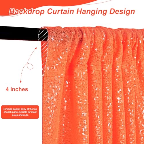 Image of Orange Party Decor Sequin Curtains 4Pcs 2FTx8FT Halloween Photo Backdrop Wedding Glitter Fabric Backdrops Birthday Party Background Christmas Home Decoration