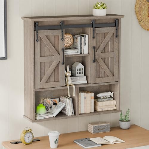 Image of Vabches Bathroom Wall Cabinet, Farmhouse Medicine Cabinet, Washed Oak