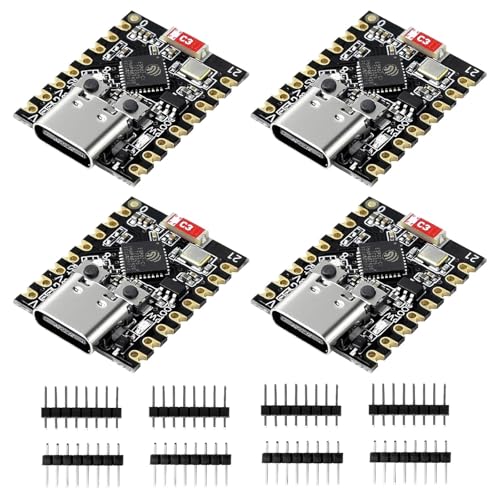 4Pcs ESP32-C3 Mini Development Board ESP32 Supermini Board with WiFi/Bluetooth 5.0 ESP32 Mini Module RISC-V 32-bit CPU 160MHz 400KB SRAM Ideal for IoT Arduin0 Wearables & Smart Home(4-Pack)
