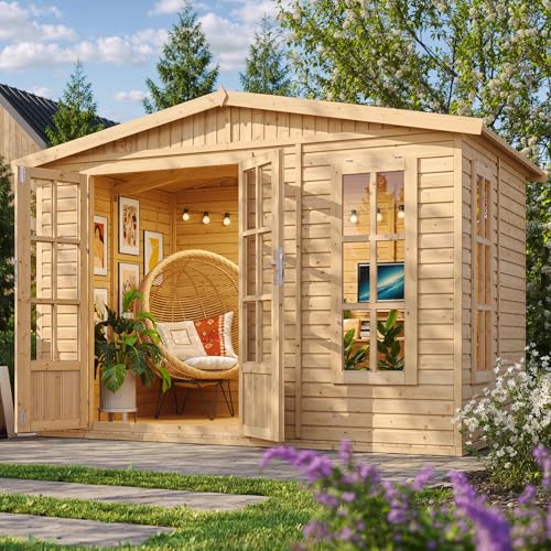 Gartenhaus Holz 6 m2 - H232 x 332 x 222 cm - Große multifunktionale Gartenhütte - Gerätehaus Holz Garten-Studio – Holzhaus Office im Garten - Schwarz bituminöse Schindeln - TIMBELA M334FB+H334FBBLACK