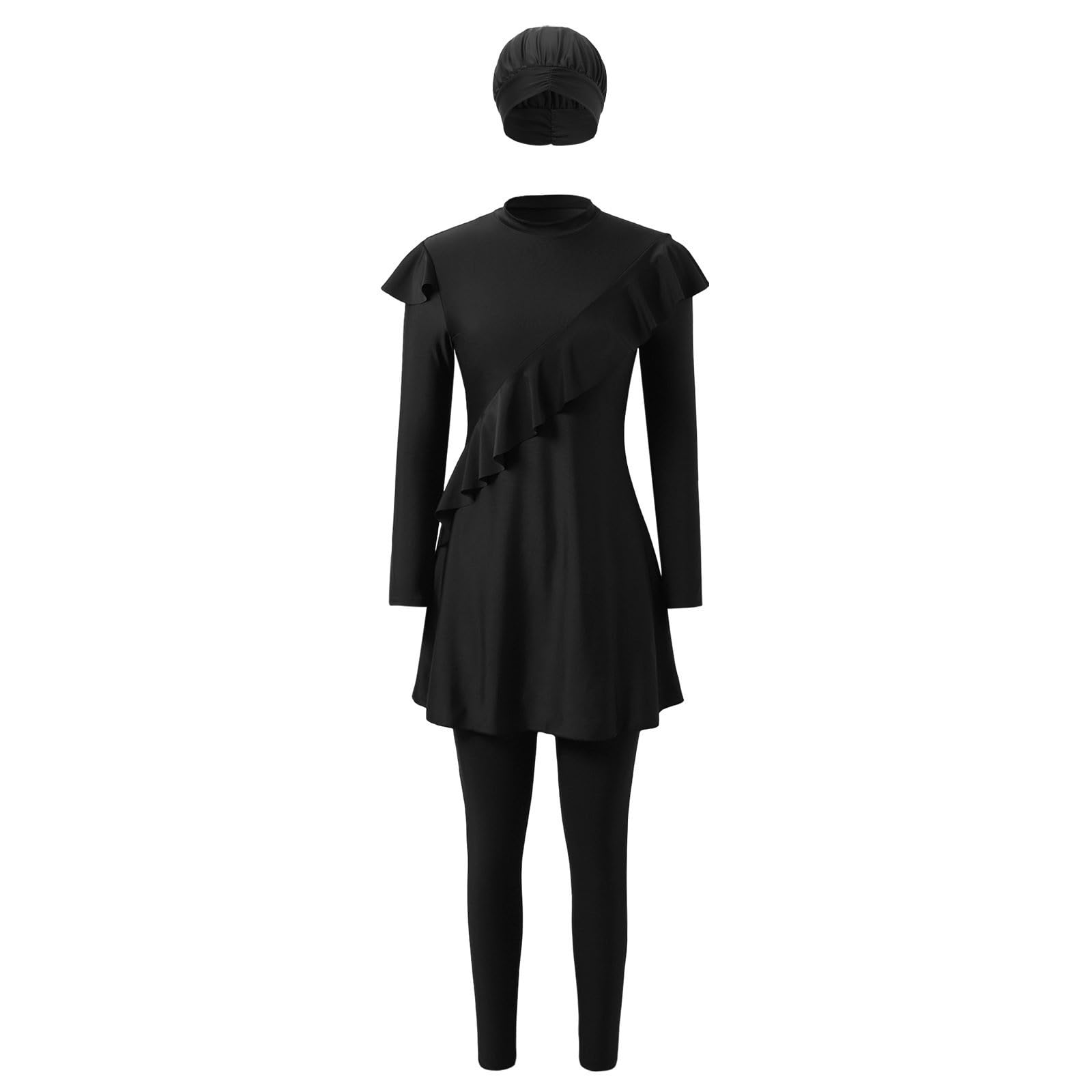 Conjunto de bikini para mujer, traje de baño de manga larga con bañador y gorro de baño, cobertura completa, trajes de baño musulmanes para mujer de talla grande