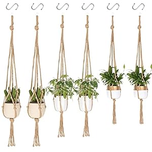 HENGBIRD Makramé Bloempothouder, 6-delige set, hangende plantenmand voor binnen en buiten, plafonds, balkons…