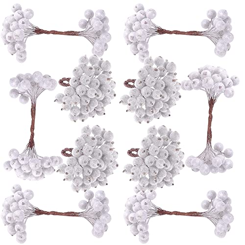 400 Stück Künstliche Holly Beeren Weihnachten Silber Beeren Deko Mini Früchte Künstliche Christmas Frosted Frucht Beere für Weihnachtsbaum Ornamente Weihnachtsdeko (A) Cover