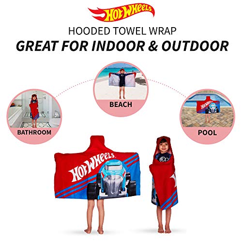 Image of Hot Wheels Soft Cotton Bath /Pool /Beach Terry Hooded Towel Wrap, 24 inch x 50 inch, By Franco Kids