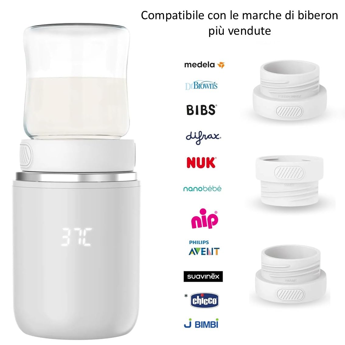 Scaldabiberon Portatile con Riscaldamento Rapido da Viaggio Ricaricabile | Scalda Latte Facile da Trasportare Compatibile con tutti i Biberon con Temperatura Regolabile per Chicco, Avent e Suavinex