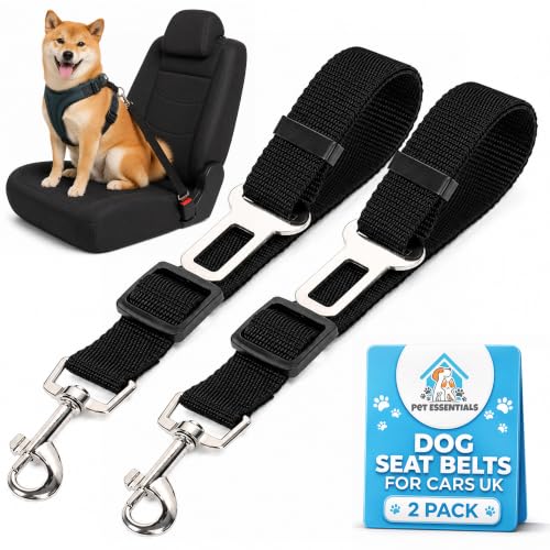SOL 2pk Dog Seat Belts For Cars UK Adjustable 70cm Durable Nylon Tether - Dog Car Seat Belt Travel Restraint - 2pk x 70cm