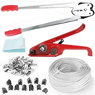 Pallet Strapping Kit, Strapping Tensioner Sealer for 12-19mm Packing Straps, with 100mtr Banding Strap, 100 Seals, 50 Labels, 100 Edge Protectors