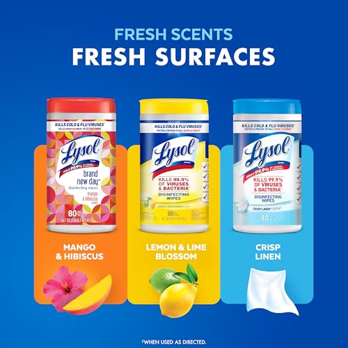 lysol disinfecting wipes bundle home apartment dorm room essentials and cleaning supplies all purpose cleaner multi-surface cleaning wipes multi-scent sanitizing wipes bundle 80 count 4pk