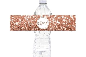 Andaz Press Glitzy Faux Rose Gold Glitter Water Bottle Labels: Stylish Prom Decor!