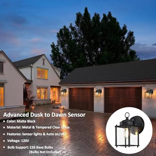 GRUENLICH Dusk to Dawn Outdoor Wall Lantern, Exterior Wall Sconce Light Fixture, Outside Porch Lighting with Clear Glass for House, Patio, Matte Black, 4 Pack
