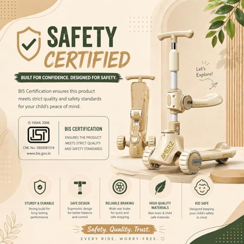 Image of Multi-Functional 2 in 1 Kids Kick Scooter with Foldable Seat | Adjustable Handlebar | PU LED Flashing 3 Wheels | for Boys & Girls Age 3-14 Years. (KS-110 Sand Beige)