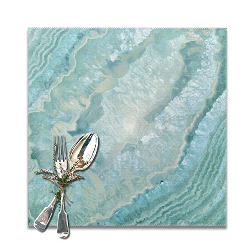 Becmd Aquamarine Pastel and Teal Agate Crystal Placemats for Dining Table,Washable Placemat Set of 6, 12x12 inch