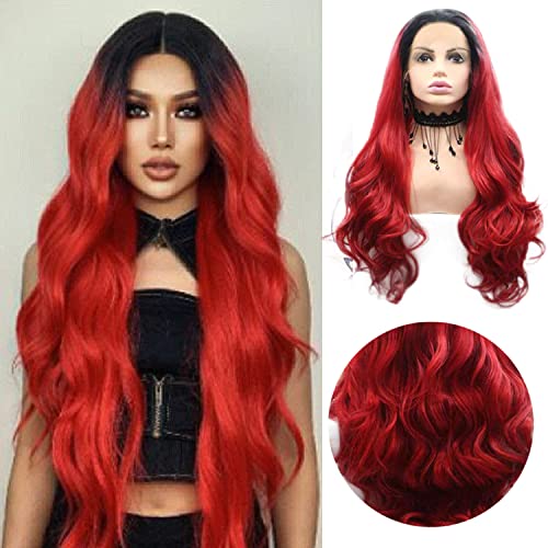 Perruque rouge avec partie libre glueless longue pour femme