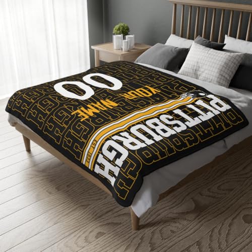 Image of ANTKING Pittsburgh Throw Blanket for Men Women Boy Custom Name and Number Gifts