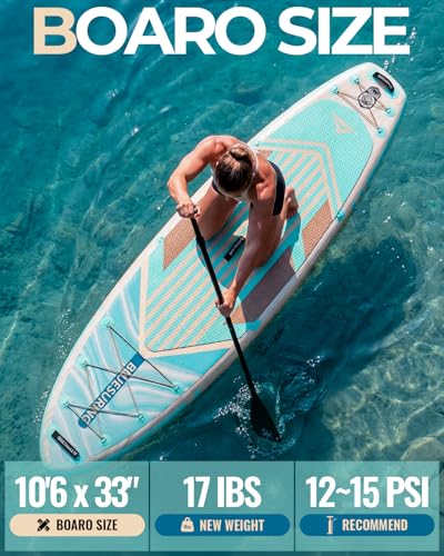 Image of 10'6''x33''Inflatable Stand Up Paddle Board, 400lbs Extra Wide Stand Up Paddleboard with Kayak Seat, Anti-Slip EVA Deck Premium SUP Accessories Kit, Non-Slip Stable Deck Boat